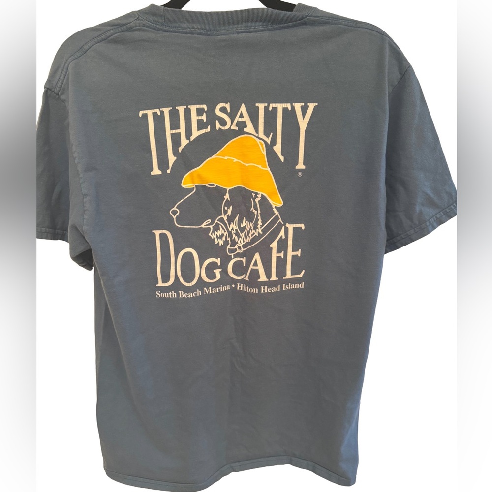Hanes Blue Gray Dog T-Shirt with Yellow Hat Design